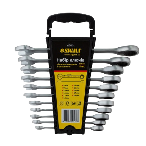Набір ключів ріжково-накидних з тріскачкою (8,10,12,13,17,19мм) CrV satine 6шт SIGMA Житомир - фото 5