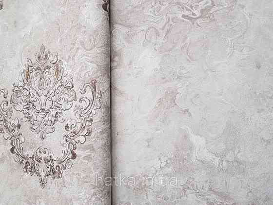 Шпалери вінілові на флізеліні гарячого тиснення DU&KA 1.06х10 вензель основа під штукатурку сірі коричневі Київ