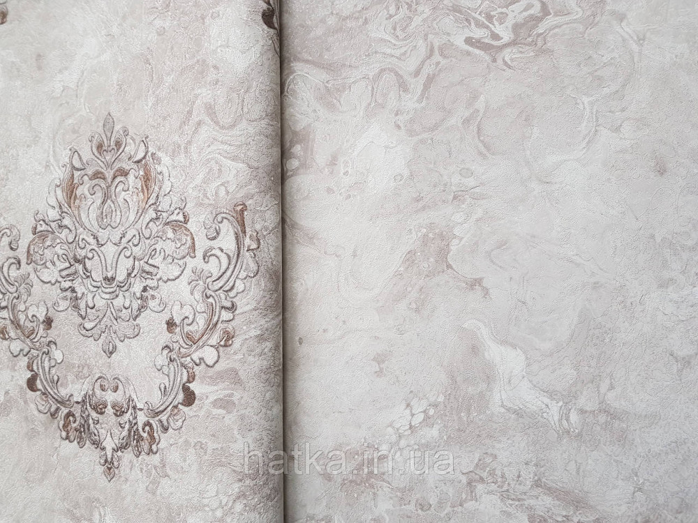 Шпалери вінілові на флізеліні гарячого тиснення DU&KA 1.06х10 вензель основа під штукатурку сірі коричневі Київ - фото 2