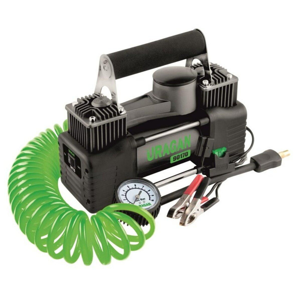 Компрессор автомобильный Uragan, двухцилиндровый с зажимами АКБ Киев - изображение 1