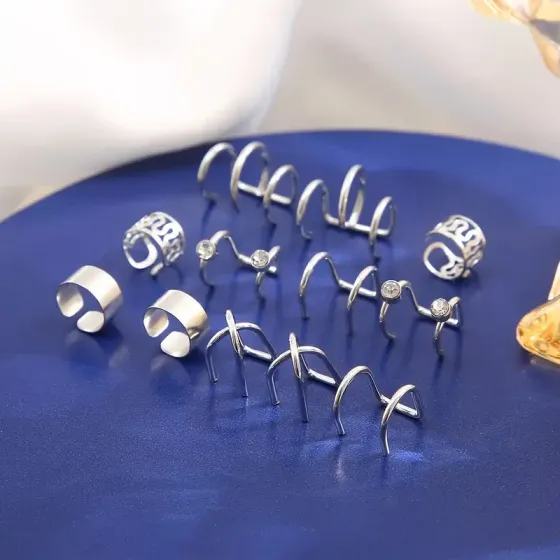 Набор из 12 серебристых каффов на ухо без прокола Киев