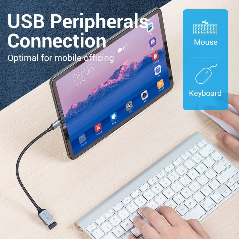 Перехідник USB 3.0 Type-C --> USB AF (OTG) кабель 0.15м  Aluminum Alloy Vention сірий Вінниця - фото 6