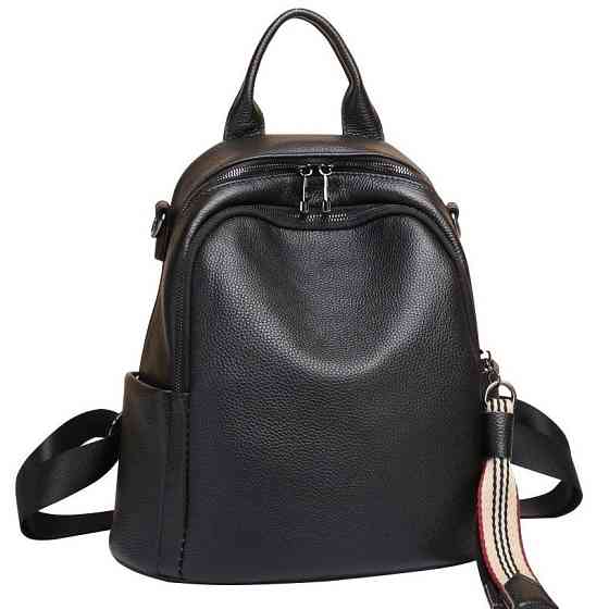 Шкіряний жіночий рюкзак міський 30х24х13, матова сумка на плечі, чорна Кам'янське