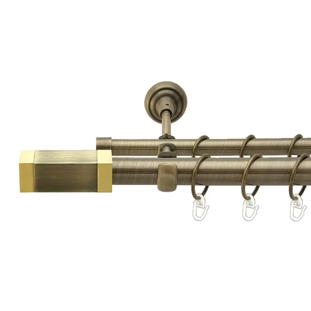 Карниз Orvit Квадро металевий дворядний відкритий гладка труба кільце металеве Антик 25\16 мм 240 см (00-00019160) Львів - фото 1