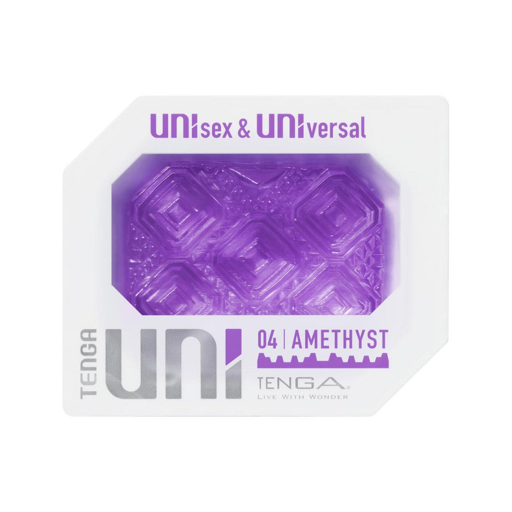 Унісекс-стимулятор Tenga UNI Amethyst, фіолетовий, візерунок у вигляді рельєфних квадратів, лубрикант у Sex Aura Київ - фото 1