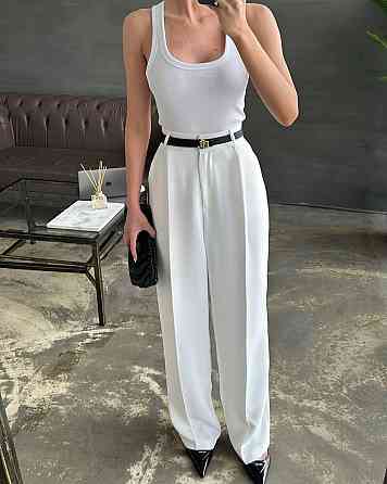 Женские классические брюки на высокой посадке костюмка 42/44, Молочный Одесса