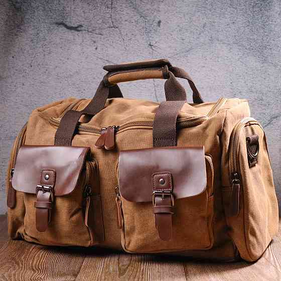 Удобная дорожная сумка из плотного текстиля 21239 Vintage Коричневая Киев