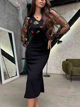 Женское нарядное платье Креп-дайвинг + сетка с вышивкой 46/48 Одесса