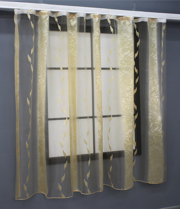 Тюль VR-Textil 1812т Бамбук с вышивкой и бархатом Айвори 400х270 см (42-0336) Киев - изображение 2