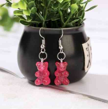 Сережки мишки, малиновые с блетсками - размер мишки 1,6*1см, смола Киев