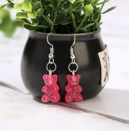 Сережки мишки, малиновые с блетсками - размер мишки 1,6*1см, смола Киев - изображение 1