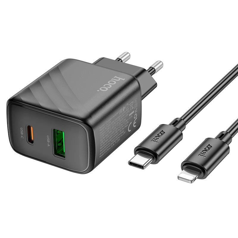 Мережевий зарядний пристрій з кабелем HOCO CS23A Sunlight dual-port PD30W+QC3.0 charger set (C to iP)(EU) Одеса - фото 4