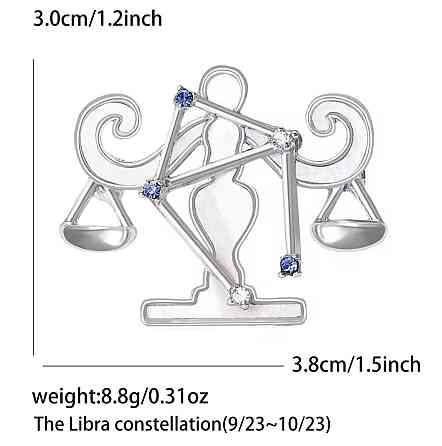 Брошка знак зодіаку "Терези" Сріблястий Сміла