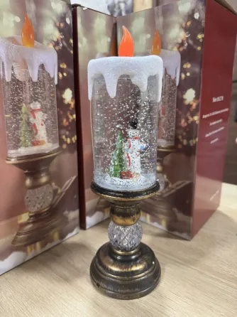 Hengda Снеговик Декоративная новогодняя LED свеча со снегом, 25см, от батареек и USB Київ