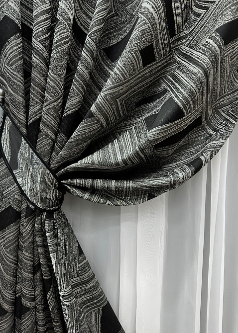 Комплект штор на люверсах VR-Textil Жаккард Mystery № 1629ш Серый с черным 150х280 см 2 шт (37-180) Киев - изображение 5
