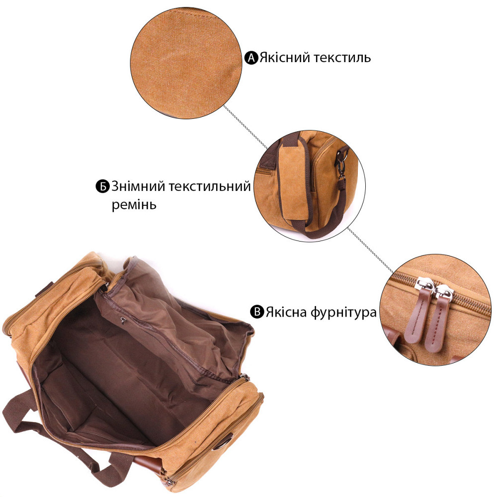 Зручна дорожня сумка із щільного текстилю 21239 Vintage Коричнева Київ - фото 7