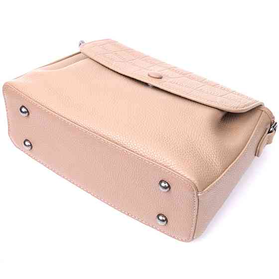Женская сумка с фактурным клапаном из натуральной кожи Vintage 22329 Пудровая Киев