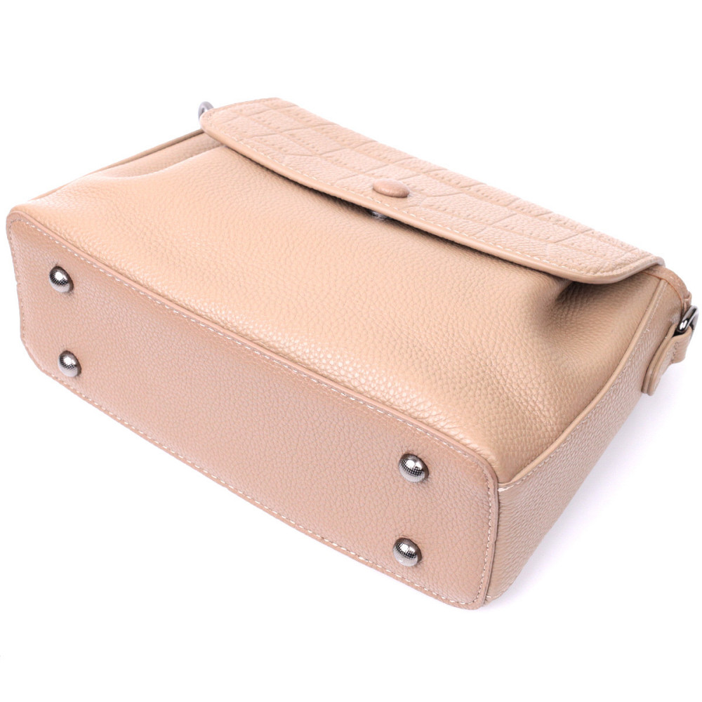 Женская сумка с фактурным клапаном из натуральной кожи Vintage 22329 Пудровая Киев - изображение 5