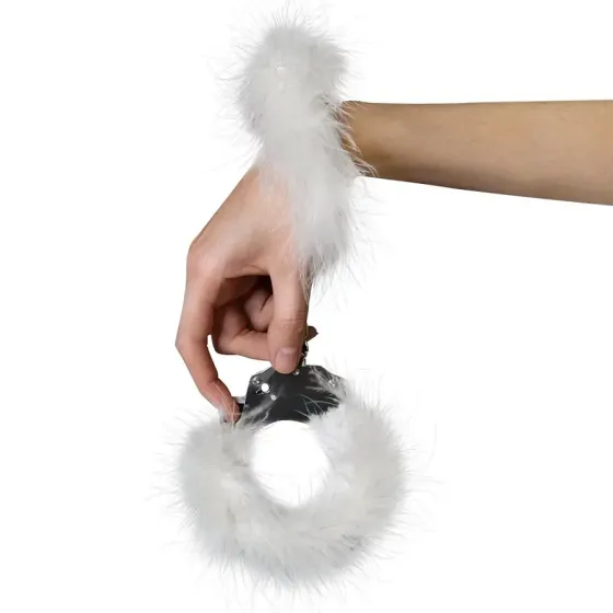 Наручники металеві Adrien Lastic Handcuffs White з білою пухнастою обробкою Львов