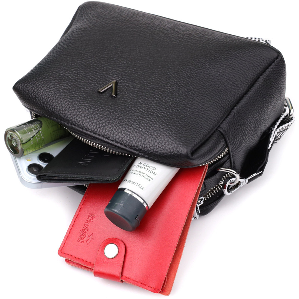 Жіноча сумка на два відділення з натуральної шкіри Vintage 22919 Чорний Київ - фото 8