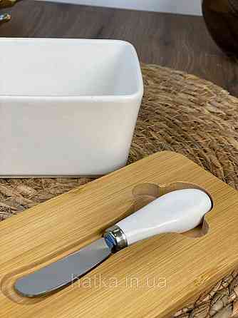 Сирниця керамічна з дерев'яною кришкою й ножем "White 1" 17*10.5*8 см Київ