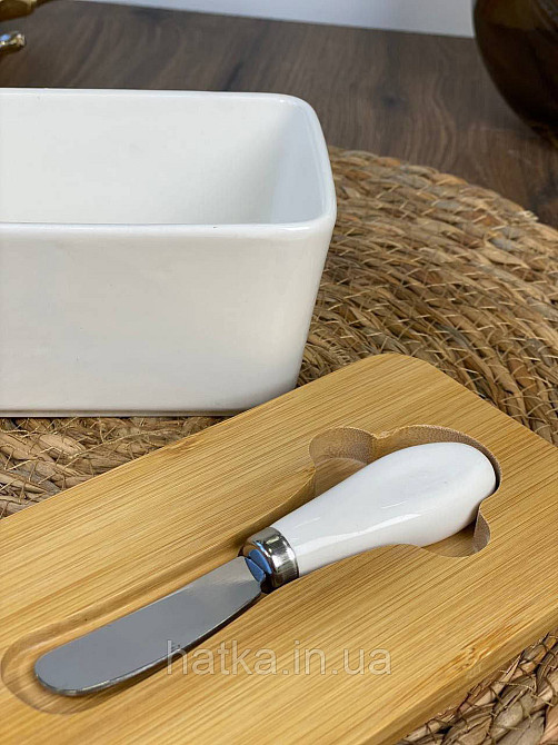 Сирниця керамічна з дерев'яною кришкою й ножем "White 1" 17*10.5*8 см Київ - фото 4
