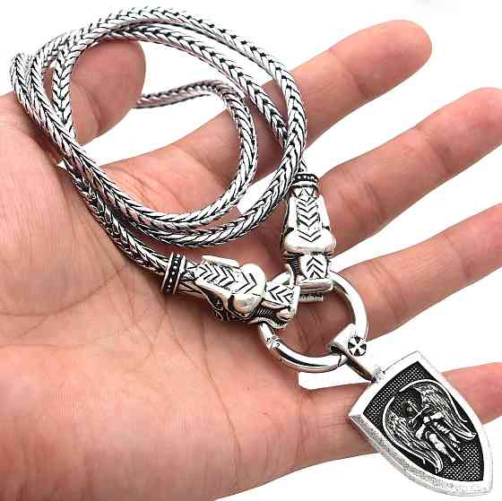 Кулон Архангел Михаил RESTEQ — стильный мужской кулон с цепочкой 60 см из цинкового сплава, массивный и выразительный кулон в Киев