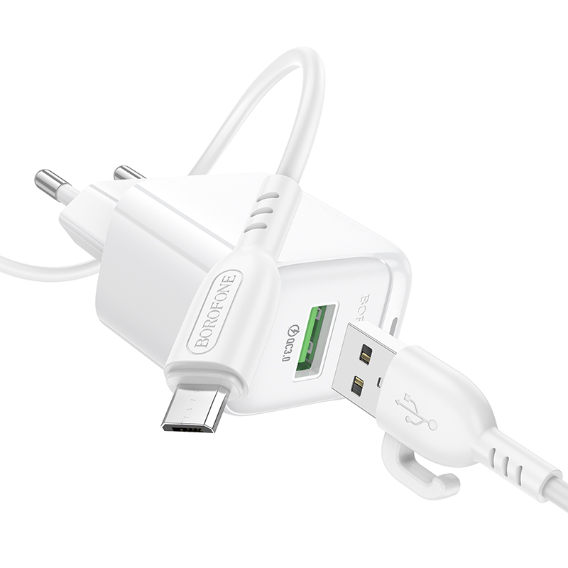 Мережевий зарядний пристрій з кабелем BOROFONE BAS42A Potential single-port QC3.0 charger set(Micro)(EU) White Одеса - фото 4