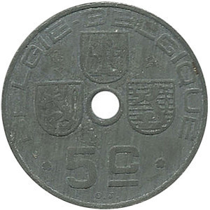 Монета 5 сантимів. 1942 рік, Бельгія. (Belgie-Belgique) Полтава - фото 1