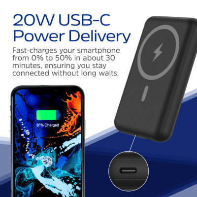 Батарея универсальная Energizer Magnetic Wireless 10000mAh 22.5W PD USB-A, USB-C In/Out, Black (QM10002PQ) Вінниця - фото 9