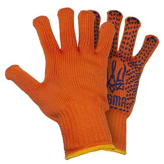 Рукавиці трикотажні з точковим ПВХ-покриттям р10 Тризуб (жовтогарячі) ГАРТНО 12 парам SIGMA (9442591) Київ