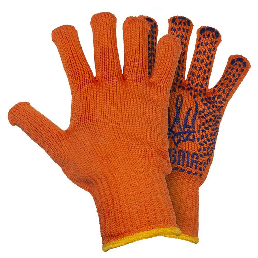 Рукавиці трикотажні з точковим ПВХ-покриттям р10 Тризуб (жовтогарячі) ГАРТНО 12 парам SIGMA (9442591) Київ - фото 1