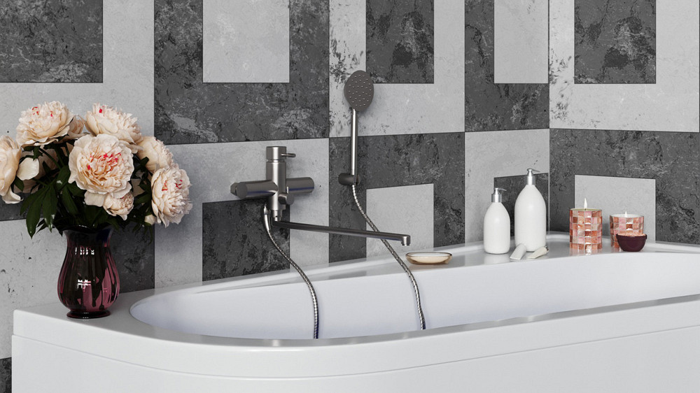 Змішувач для ванни з душовим гарнітуром Kroner KRP Edelstahl Klassisch - ESG070 сатин Київ - фото 8