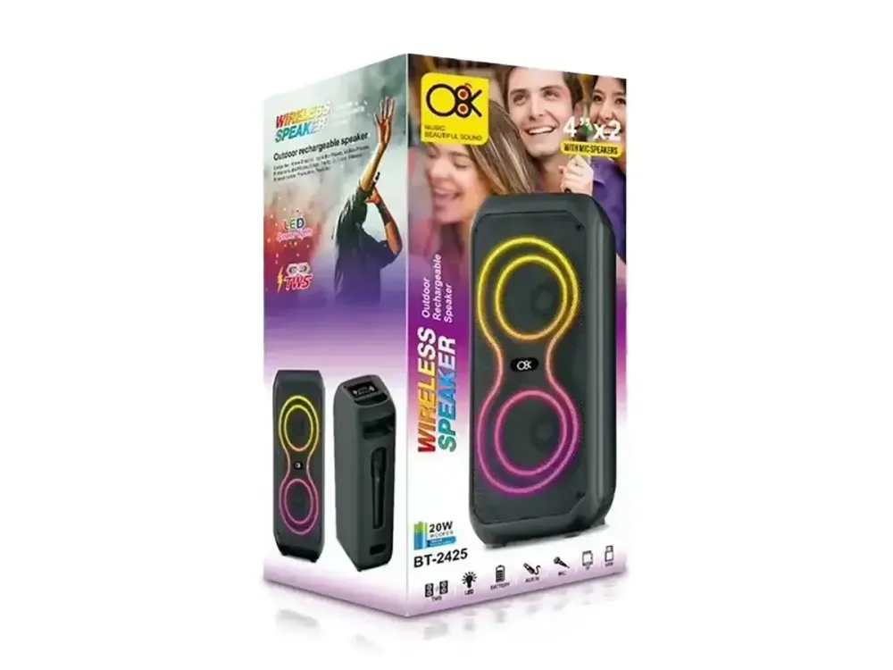 Колонка музична портативна Bluetooth з мікрофоном 4" BT-2425, 20Вт, FM-радіо, USB, TF, AUX, LED підсвітка Одеса - фото 8