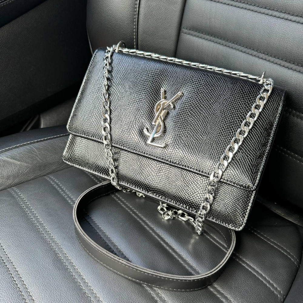 Жіноча міні сумочка рептилія YSL чорна на плече, міні сумка клатч зміїна з ланцюжком ( 29327 ) Харків - фото 3