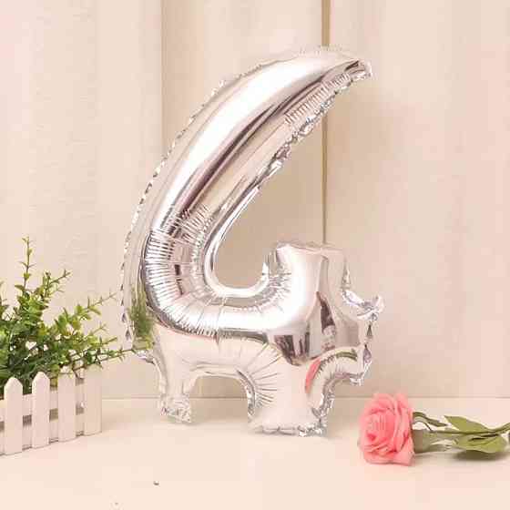 Шарик цифра 4 фольгированная 32 дюйма серебристый Киев