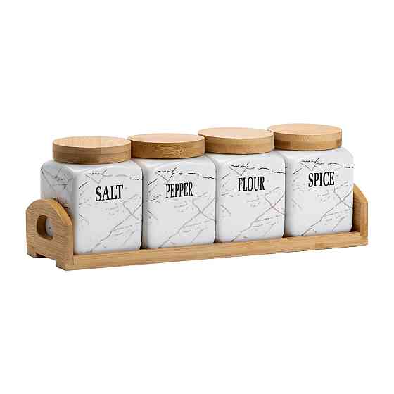 Набір для сипучих продуктів 4 штуки по 300 мл на бамбуковій підставці HP1210 Коломия