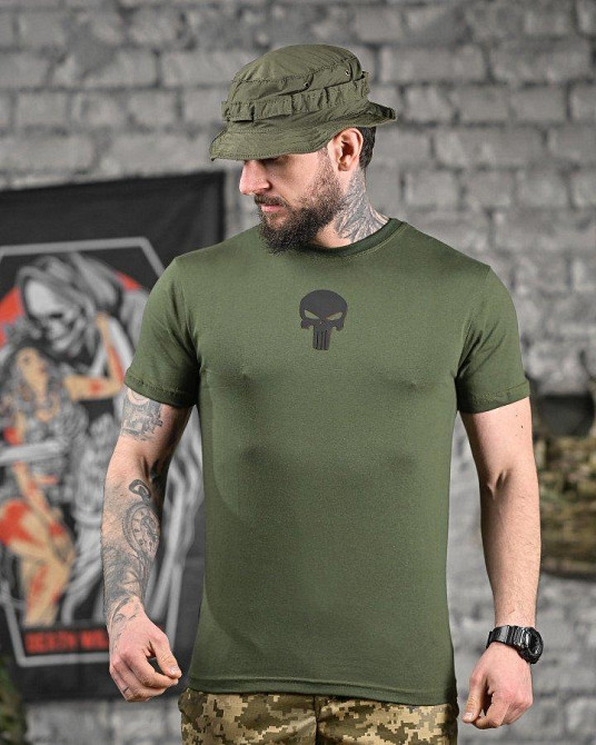 Хлопкова мілітарі футболка каратель олива ДЛ6346 Одеса - фото 5