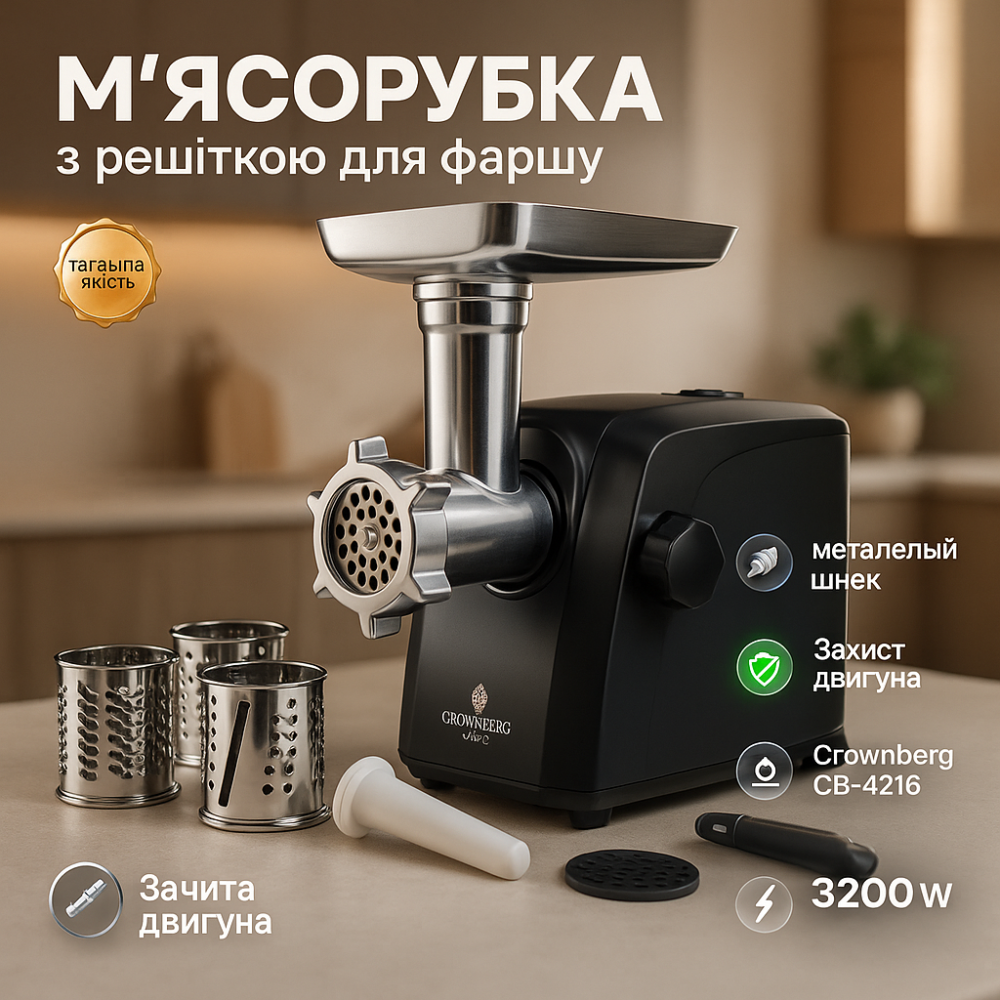 Электрическая мясорубка с насадкой-кеббе, Мощная мясорубка для домашнего использования MC-78 Львов - изображение 11