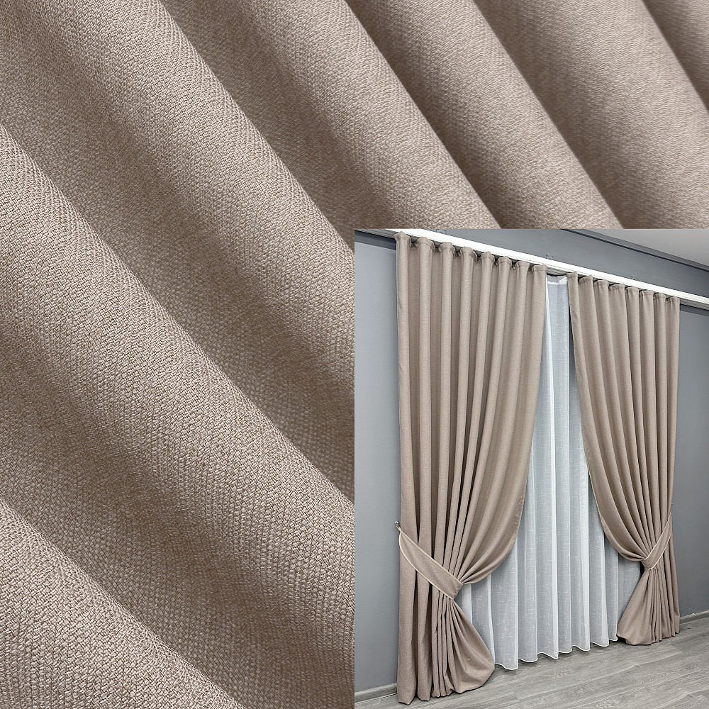 Комплект готовых штор VR-Textil Лен ELEMENTA № 1869ш Бежевый 100х250см 2 шт (39-934) Киев - изображение 1