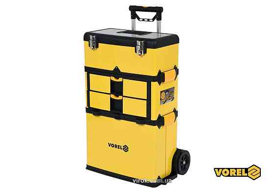 Ящик для інструментів на 2 колесах пластиковий VOREL: 3 секції, 57х37х84.5 см, телеск. ручка 58-98см Одесса