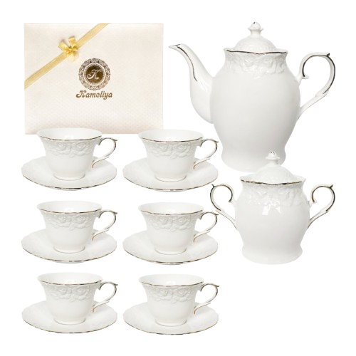 Сервіз чайний Біла ніч 14 предметів (ч.220мл/блюдце d15,5см*6шт + чайник 500мл + цукорниця 350мл) 1777 S&T Житомир - фото 1
