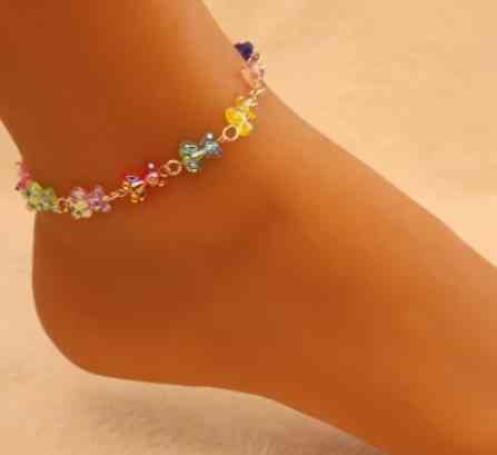 Браслет с мармеладными мишками на ногу с перламутром - длина 18см + 4см, регулируется, смола, цинковый сплав Киев