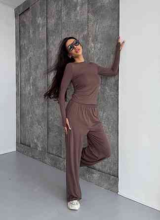 Женский стильный базовый костюм из мягкой эластичной ткани. Мокко, 46/48 Одесса