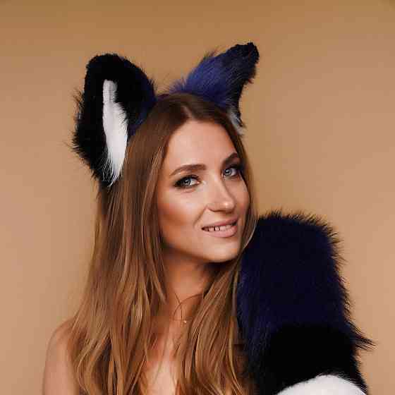 Меховые ушки кошки трехцветные: Синий, черный, белый OKOVA Sex Aura Киев