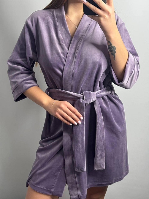 Халат жіночий велюровий під пояс Ліловий M Харків - фото 4