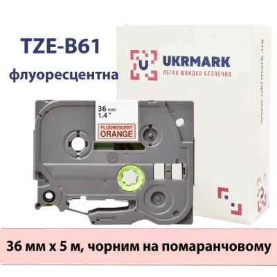 Лента для принтера этикеток UKRMARK B-Fc-TB61P-BK/OR, аналог TZeB61, флуорисцентна, 36мм х 8м, black on orange (900539) Винница - изображение 1