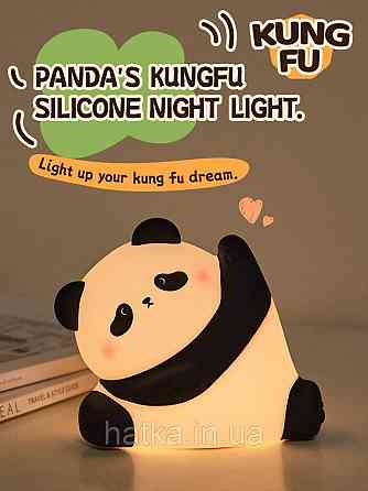 Нічник дитячий силіконовий сенсорний Панда Кунг-фу VALESO A038 для спальні акумуляторний біло-чорний Київ