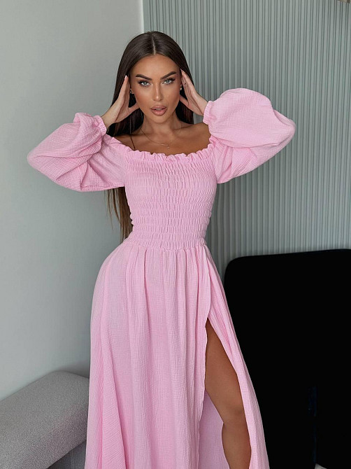 Жіноче романтичне плаття максі з натуральної тканини муслін 100% бавовна Ніжно рожевий, 42/44 Одеса - фото 2