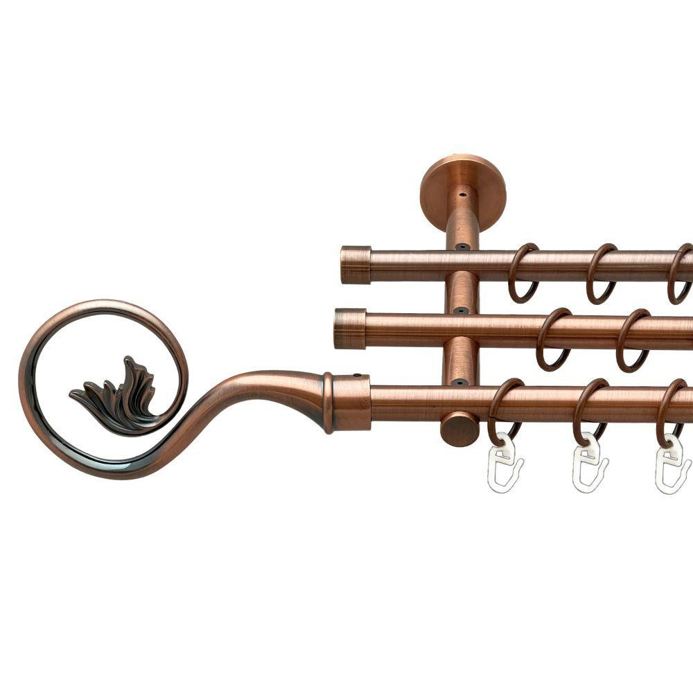 Карниз Orvit Ніка металевий трирядний циліндр (20 см) гладка труба кільце металеве Мідь 16\16\16 мм 240 см (00-00020424) Львів - фото 1